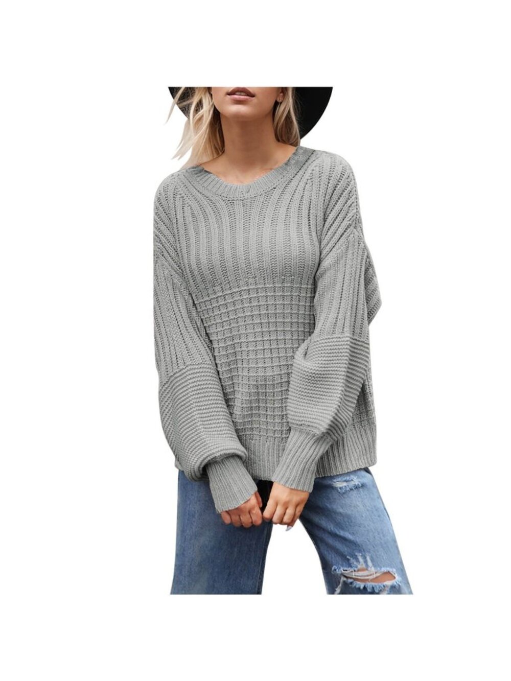 Gray Oversized Knit Sweater Ribbed Womens Size Small Chunky Casual Comfy NEW